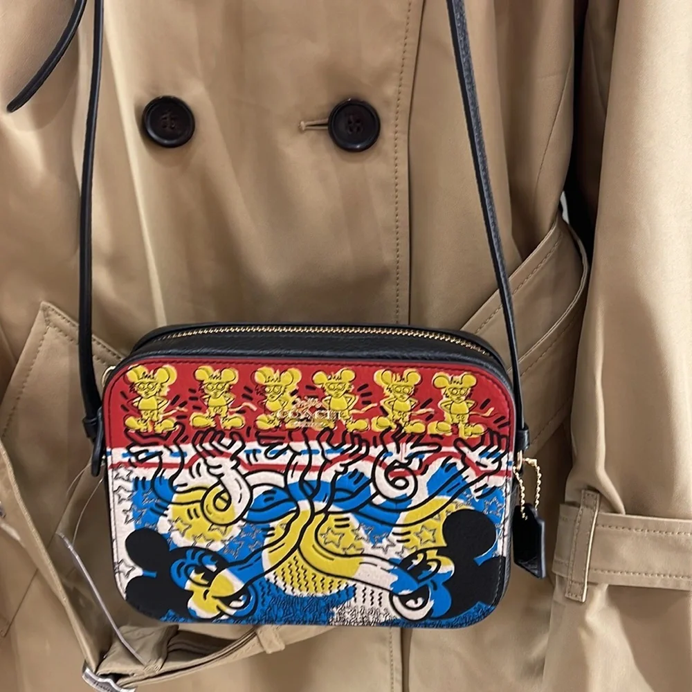 Coach Disney Mickey Mouse X Keith Haring Mini Camera Bag Gold/Chalk Black Multi